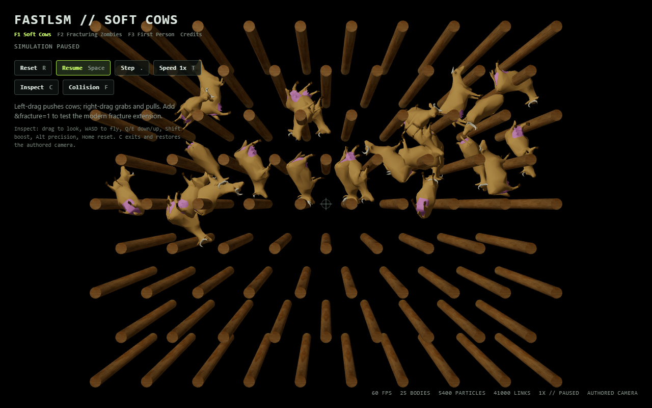 Soft Cows: 25 deformable cows tumbling through a peg field
